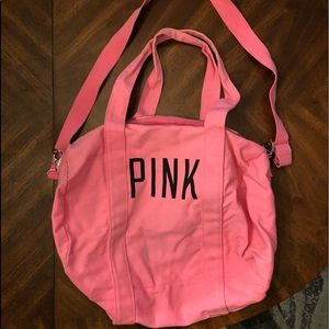 PINK denim duffel bag